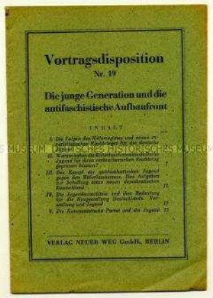 Schulungsmaterial der KPD: Vortragsdisposition Nr. 19