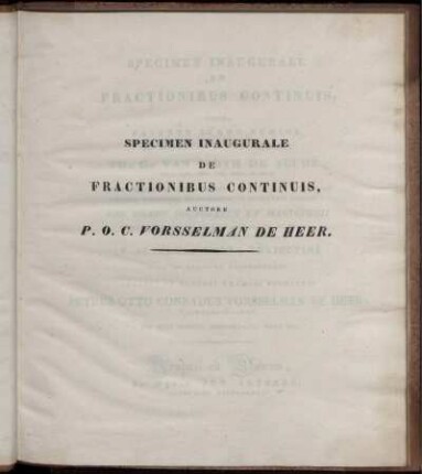 Specimen Inaugurale De Fractionibus Continuis : Quod Favente Summo Numine