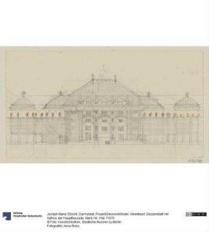 Darmstadt, Projekt Eleonorenhotel, Vorentwurf, Skizzenblatt mit Aufriss der Hauptfassade