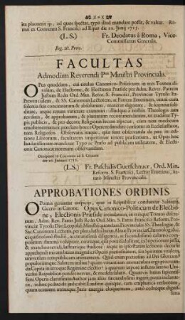 Facultas Admodûm Reverendi Pris Ministri Provincialis