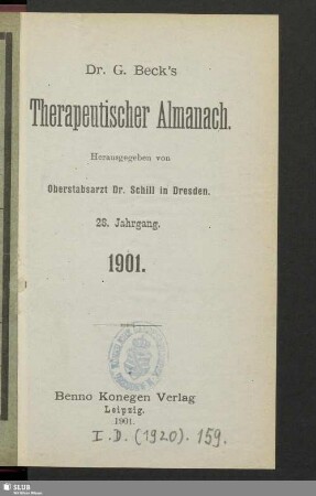 28.1901: G. Becks therapeutischer Almanach