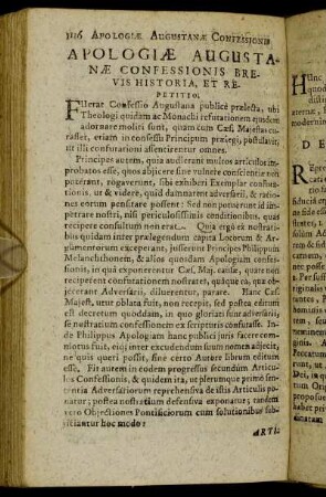 Apologiæ Augustanæ Confessionis Brevis Historia, Et Repetitio.