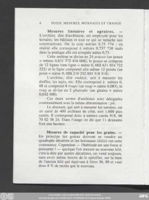 Mesures linéaires et agraires.