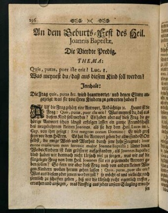 296-302, An dem Geburts-Fest des Heil. Joannis Baptistae. Die Vierdte Predig