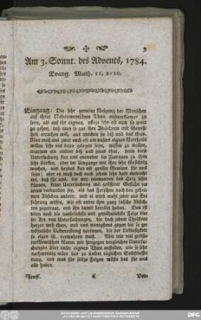 Am 3. Sonnt. des Advents, 1784. Evang. Matth. 11, 2 - 10.