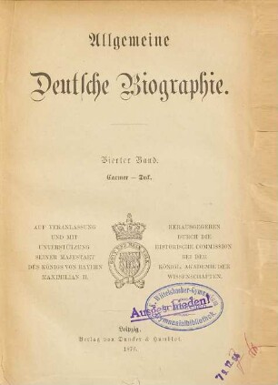 Allgemeine Deutsche Biographie, 4. Carmer - Deck