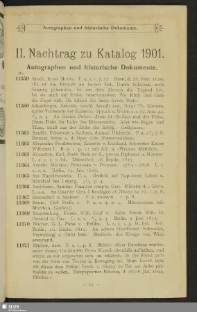 II. Nachtrag zu Katalog 1901