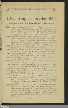 II. Nachtrag zu Katalog 1901