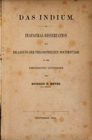 Das Indium : Inaug. Diss.