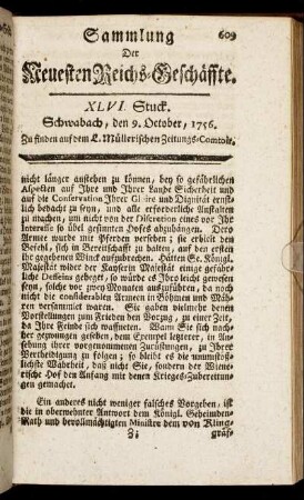 XLVI. Stuck. Schwabach, den 9. October, 1756.