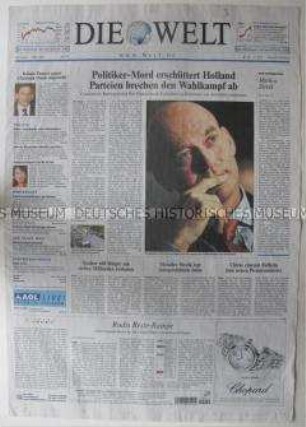 Tageszeitung "Die Welt" zum Mord an dem niederländischen Politiker Pim Fortuyn