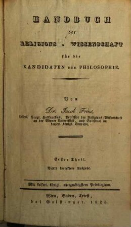 Handbuch der Religions-Wissenschaft für die Candidaten der Philosophie. 1