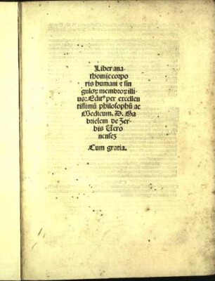 Liber anathomie corporis humani [et] singulor[um] membror[um] illius