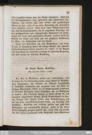 Dr. Christ. Gottfr. Senkeisen, Badearzt von 1814 — 1838.