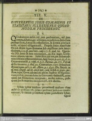 Tit. V. De Differentiis Iuris Communis Et Statutarii Hildensiensis Quoad Modum Procedendi