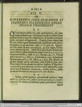 Tit. V. De Differentiis Iuris Communis Et Statutarii Hildensiensis Quoad Modum Procedendi