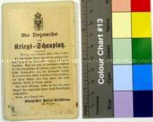 Gedruckte Kriegsdepesche vom Königlichen Polizei-Präsidium über die Kriegsereignisse vom 6.8.1870 bei Saarbrücken während des Deutsch-Französischen Krieges