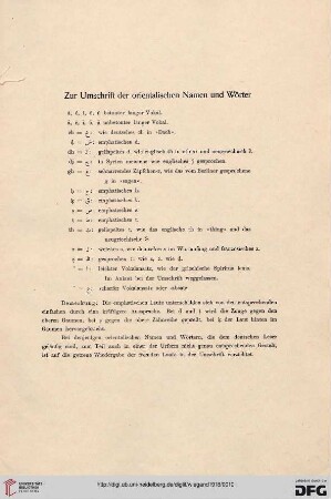 Zur Umschrift der orientalischen Namen und Wörter