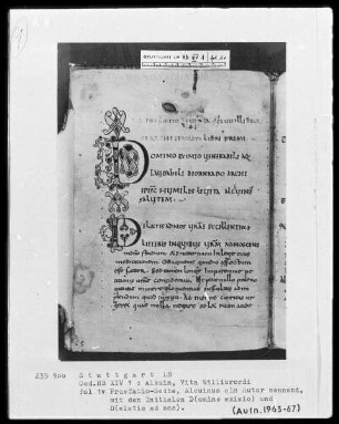 Alcuinus - Vita Sancti Willibrordi — Initiale D (omine eximio) und Initiale D (elatis ad nos), Folio 1 recto
