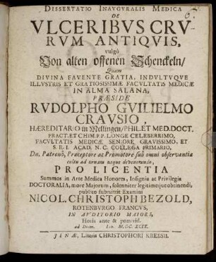 Dissertatio Inauguralis Medica De Ulceribus Crurum Antiquis, vulgo Von alten offenen Schenckeln