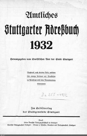1932: Stuttgarter Adressbücher, 1932