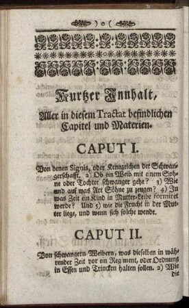 Kurtzer Innhalt, Aller in diesem Tractat befindlichen Capitel und Materien.