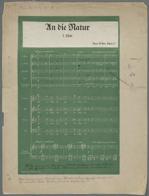 An die Natur, S, Coro, orch, pf, op.9,1, LüdD p - BSB Mus.N. 119,34-1 : [caption title:] An die Natur // I. Chor // Hugo Distler, Opus 9'1'