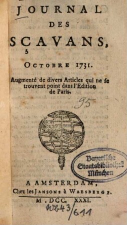 Journal des sçavans. 1731, [4]. Oct. - Déc.
