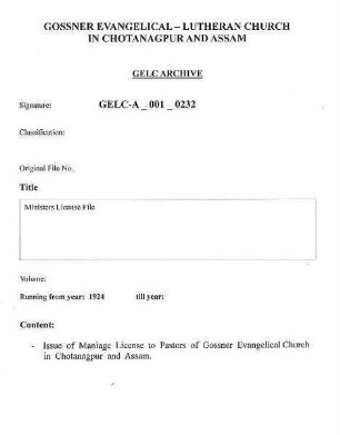 Ministers License File