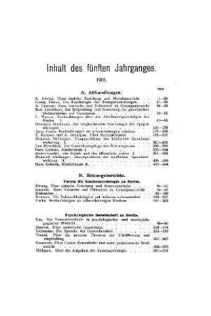 Inhalt des fünften Jahrganges