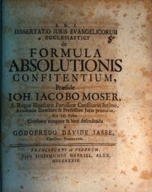 Diss. iuris Evangelicor. eccl. de formula absolutionis confitentium