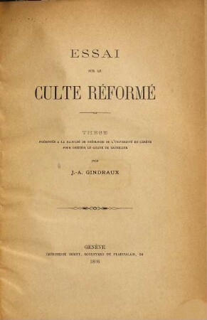 Essai sur le culte réformé