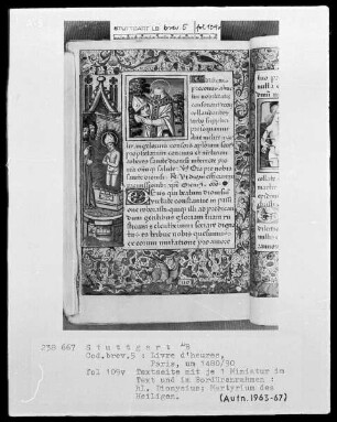 Lateinisches Stundenbuch (Livre d'heures) — Textseite mit zwei Miniaturen, Folio 109verso