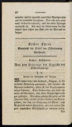 Erster Theil. Grundriß der Kritik der Offenbarung überhaupt