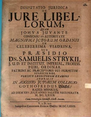 Disputatio Iuridica De Iure Libellorum