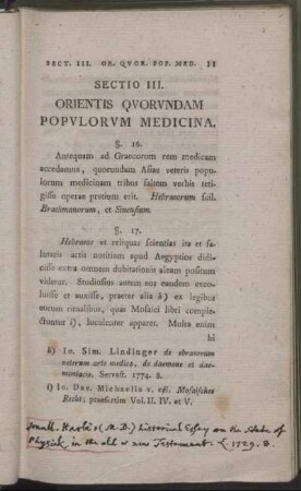 Sectio III. Orientis Quorundam Populorum Medicina