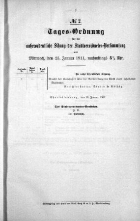 Tages-Ordnung (3), 25. Januar 1911