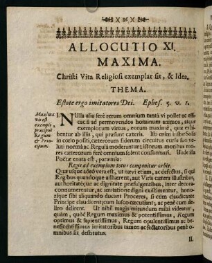 86-94, Allocutio XI. Maxima. Christi Vita Religiosi exemplar sit, & Idea