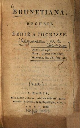 Brunetiana : recueil dédié à Jocrisse
