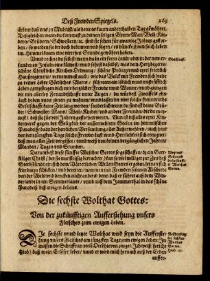 Die sechste Wohlthat Gottes: Von der zukünfftigen Aufferstehung unsers Fleisches zum ewigen Leben.
