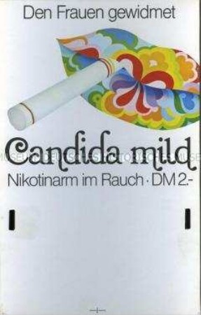 Werbeschild für "Candida mild"-Zigaretten, "Den Frauen gewidmet"