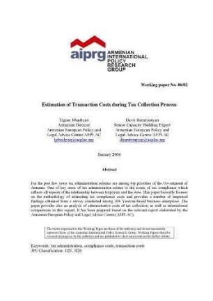 Estimation of transaction costs during tax collection process