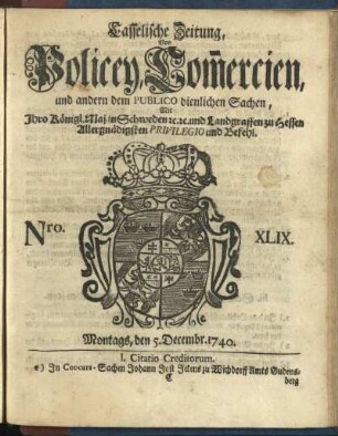 Nro. XLIX, Montags, den 5. Decembr. 1740
