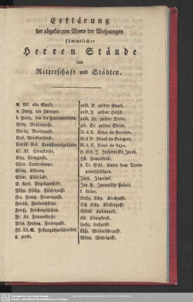 Erklärung der abgekürzten Worte bey den Städten