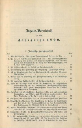 Inhalts-Verzeichniß zu dem Jahrgange 1890