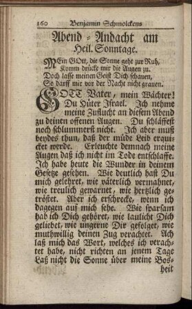 Abend-Andacht am Heil. Sonntage. - Abend-Andacht am Sonnabend.