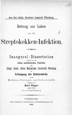Beitrag zur Lehre von der Streptokokken-Infektion