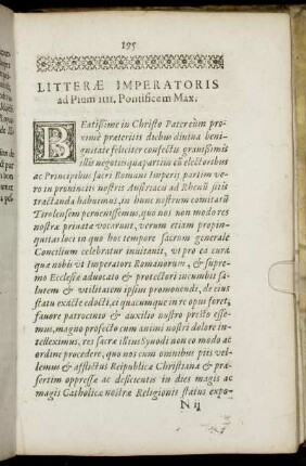 Litterae Imperatoris ad Pium IIII. Pontificem Max.