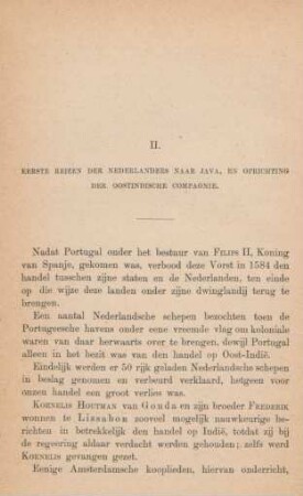 II. Eerste reizen der Nederlanders naar Java, en oprichting der Oostindische Compagnie