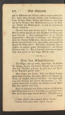 Von den Säugethieren.